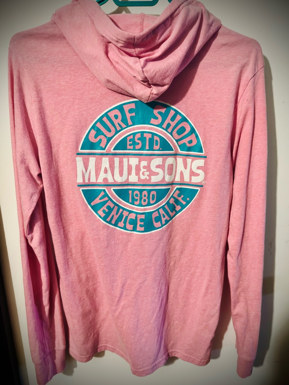 Maui and Sons Pink Hooded Long Sleeve Pullover with Surf Logo